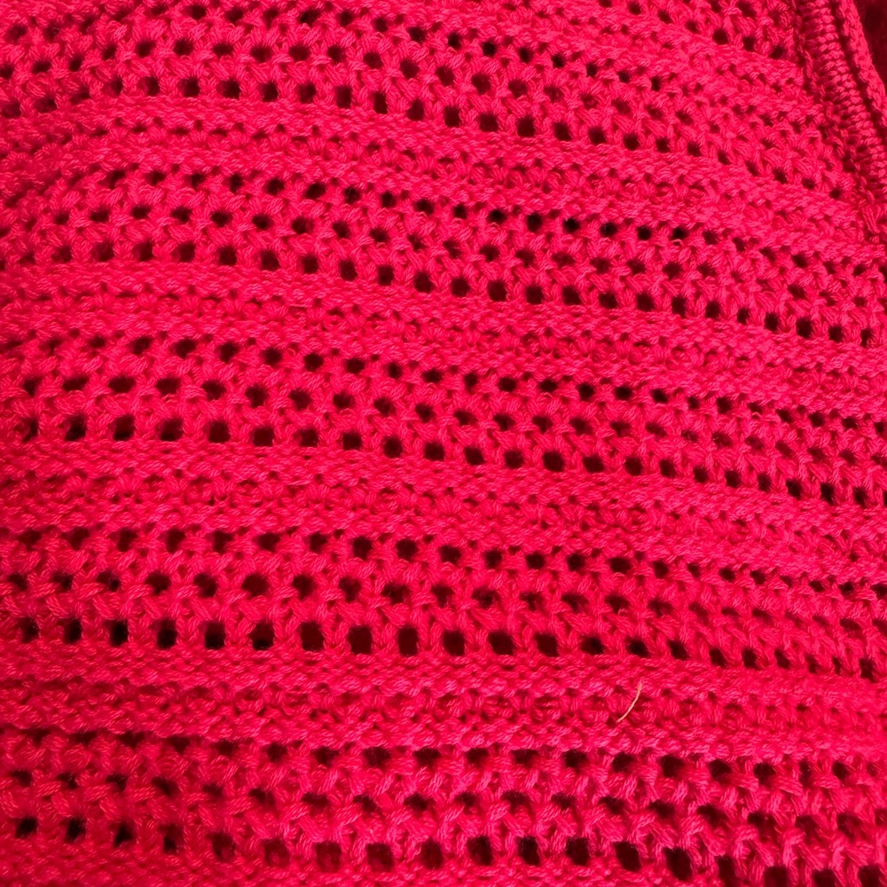 Jones New York Open-Front Short Sleeve Crochet Cardigan - Fuchsia - Picture 5 of 6